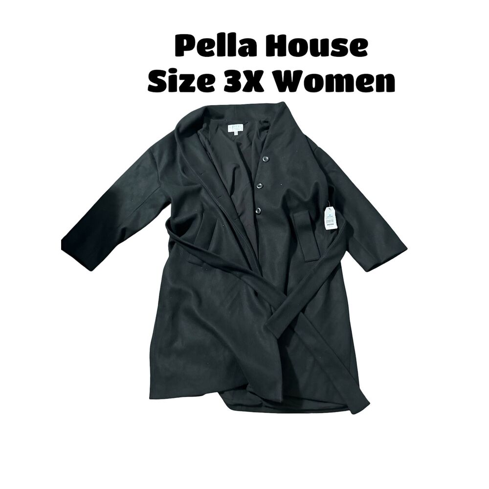 Time and Tru Women's Plus Size Shawl Collar Coat Black Size 3X